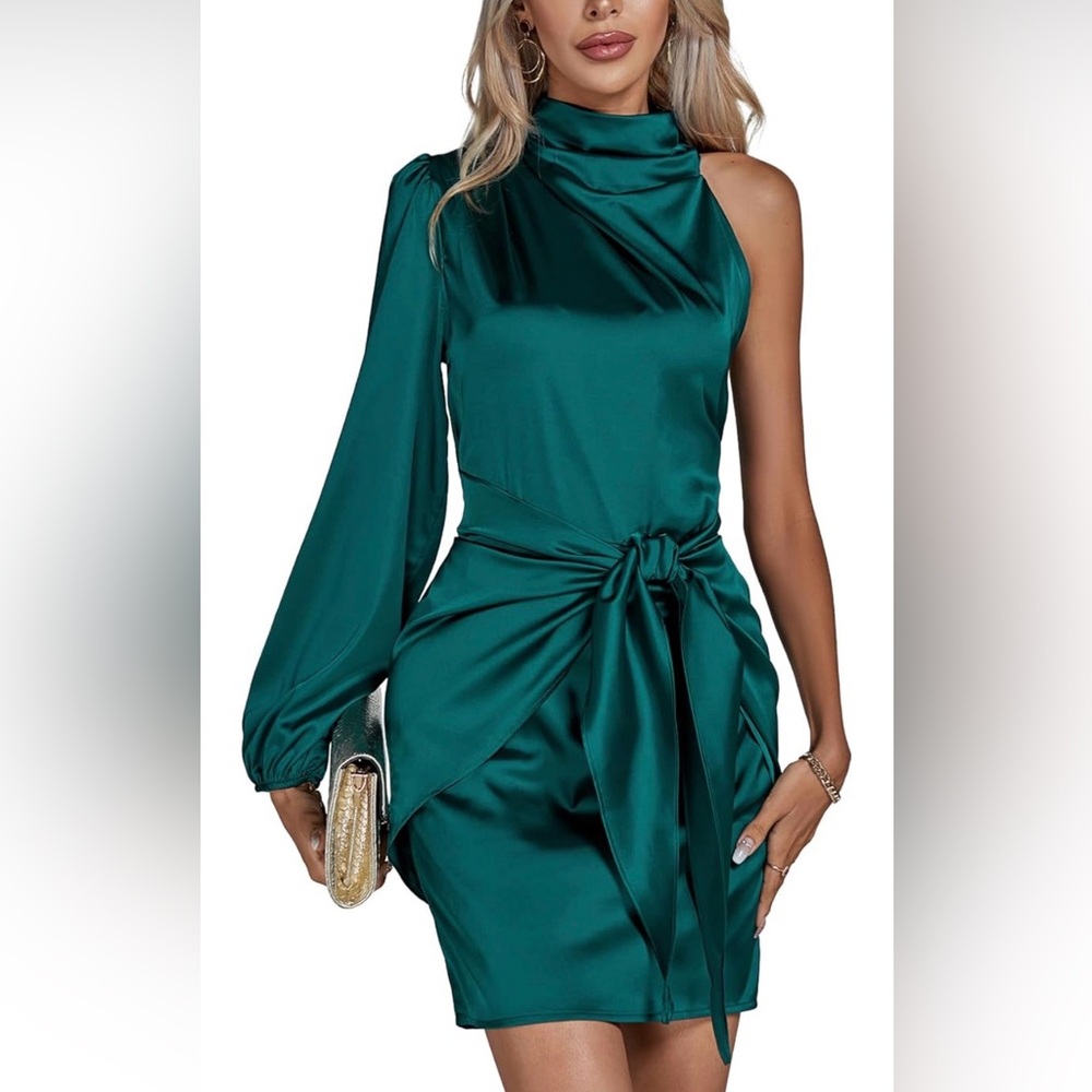 Derby Skandi girl Teal One-Shoulder long sleeve Dress asymmetrical XL *2 for 20*